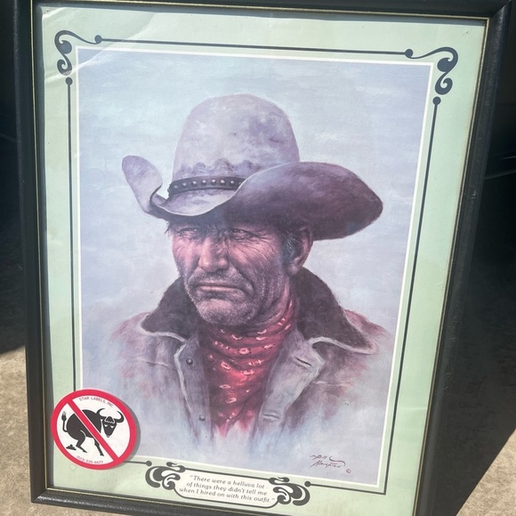 Framed Cowboy Portrait with Hat and Bandana - Picture 3 of 9